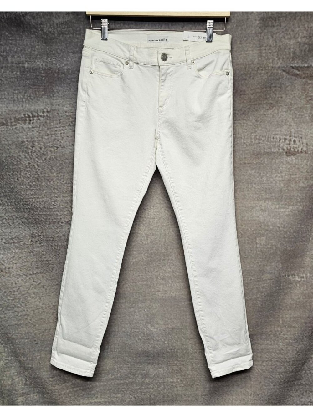 NWT LOFT 4P PETITE 27 MODERN SKINNY WHITE 5 POCKET ZIP BUTTON DENIM JEANS